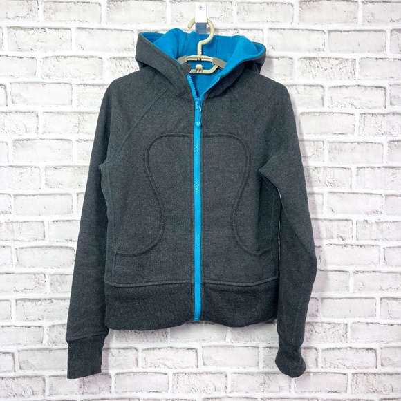lululemon athletica Tops - |•LULULEMON ATHLETICA•| Dark Grey & Blue Scuba Hooded Full Zip Sweatshirt Size 4